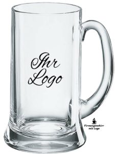 Bierkrug mit Logo bedrucken Glas gavieren Glaskrug 0,5 Liter oder 1 ltr Bierkruege Masskrug Bayern