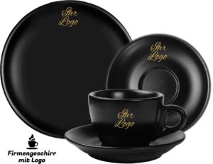 schwarzes Kaffeegeschirr Porzellan mit logo bedrucken black coffee