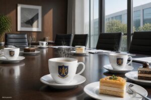 Porzellangeschirr: Tassen und Teller mit-Gemeindewappen bedruckt Porzellangeschirr: Tassen und Teller mit-Gemeindewappen bedruckt (Bild mit KI erstellt)